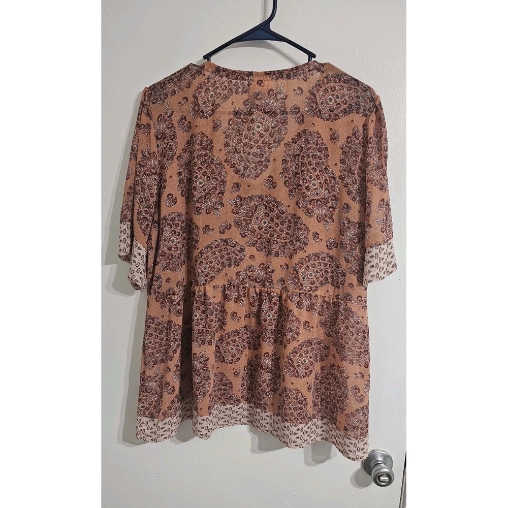 Knox Rose Sheer Top Womens XL Paisley Embroidered Trim Short Sleeves Peasant - Picture 7 of 9